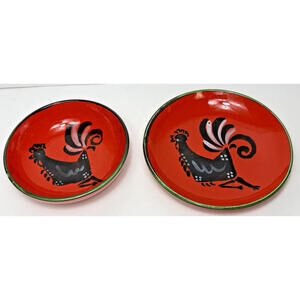 Vtg Gallo Design Rooster Red Bowl & Plate Rare Mint 60s 70s Villeroy & Boch